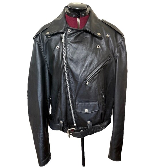 VTG Men’s Leathercraft Motorocycle Motto Jacket Size 44 YKK Zipper Biker Punk - Picture 2 of 16